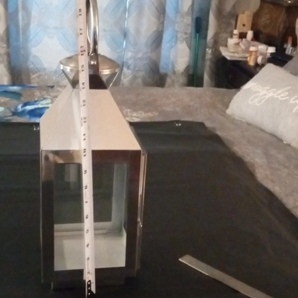 Modern Silver Stainless Steel Candle Lantern 15.5